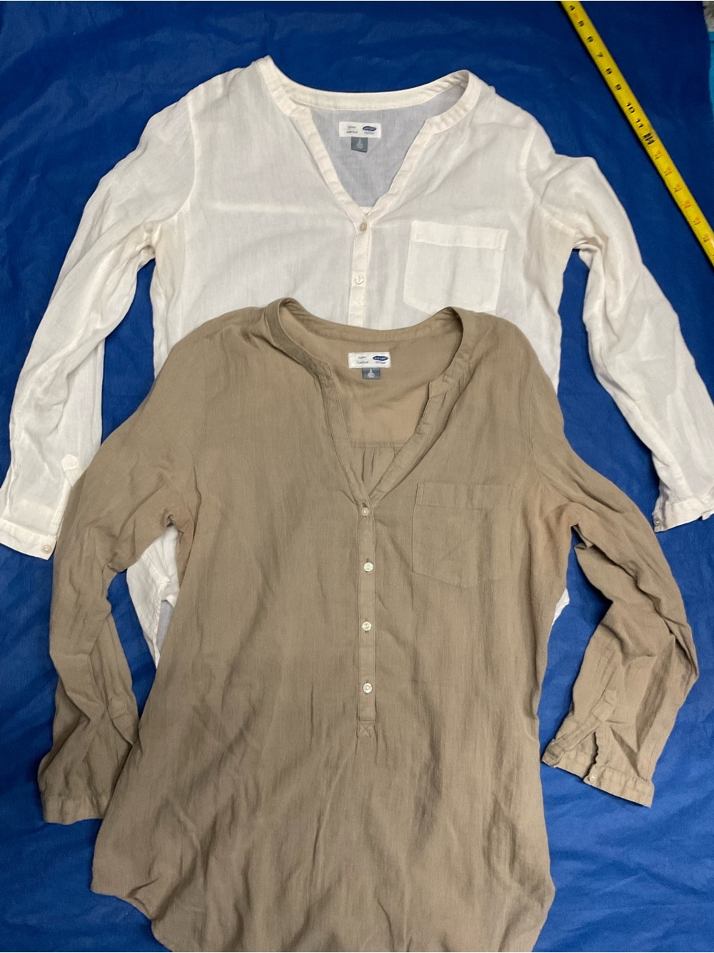 Old Navy Long-Sleeve Henley Tunics in White and Taupe